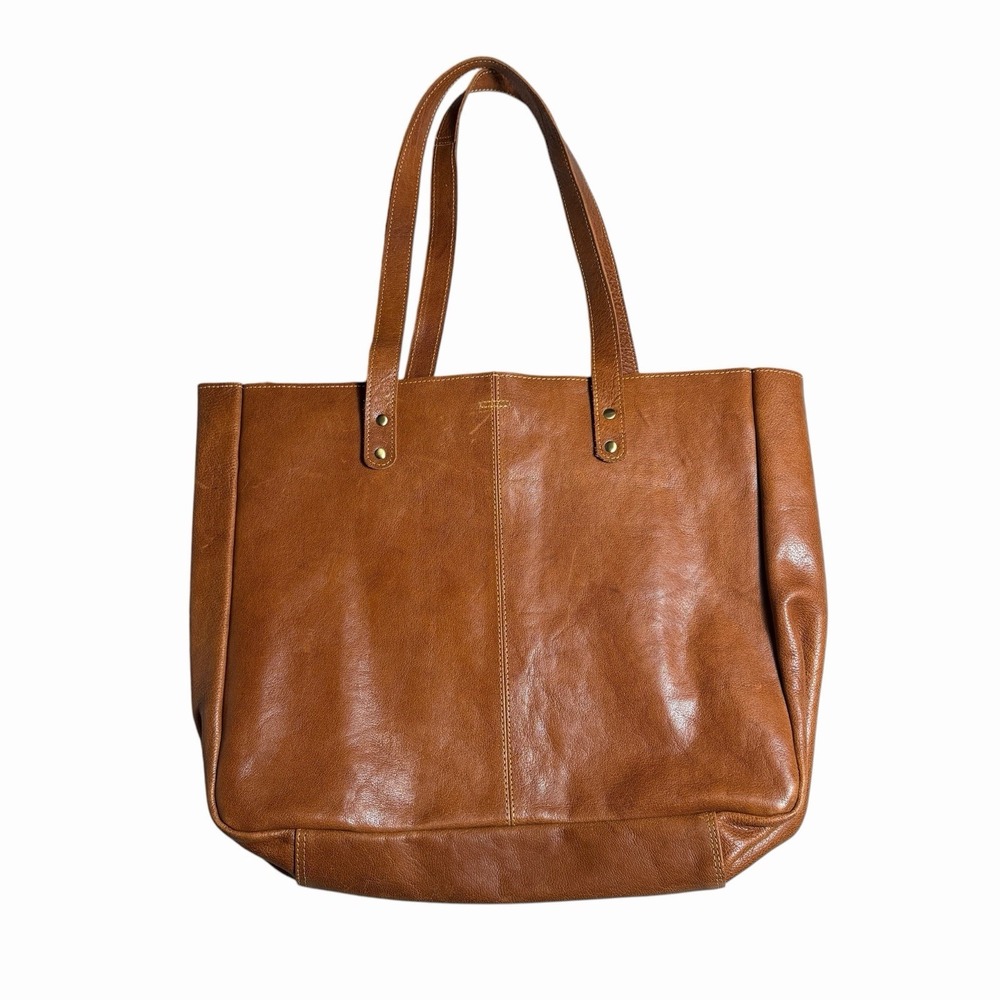 KomalC Brown Full Grain Leather Tote Bag Large Cognac Shoulder Handbag